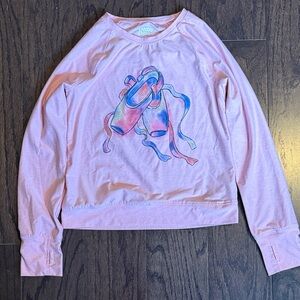 Lands' End Girls Light Pink Ballet Graphic Long Sleeve Shirt NWOT